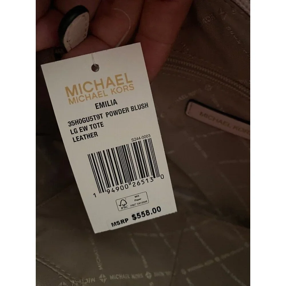 NWT Michael Kors Emilia Large East West Tote Bag Powder Blush Leather $558